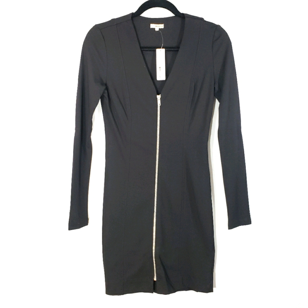 LA Made Ponte Stella deep V bodycon zip dress